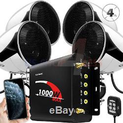 1000W AMP Waterproof Bluetooth Stereo 4 Speaker Audio System USB SD FM Radio ATV