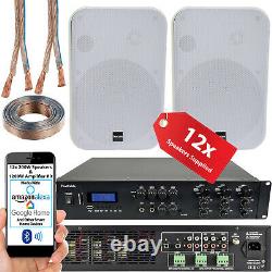 1200W Bluetooth Sound System 12x 200W White Wall Speaker 6 Zone Matrix Amplifier