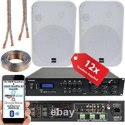 1200W Bluetooth Sound System 12x 200W White Wall Speaker 6 Zone Matrix Amplifier
