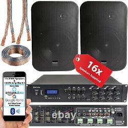 1600W Bluetooth Sound System 16x 200W Black Wall Speaker 8 Zone Matrix Amplifier