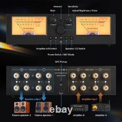 2 Way Stereo Amplifier/Speaker Selector Dual VU Meter Analog Audio Switcher UK
