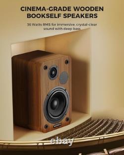 36W Active Bookshelf Speakers Customizable Sound & Multi-Input Options