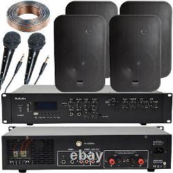 400W Bluetooth Sound System 4x Black 200W Wall Speaker Karaoke Amp & Microphones