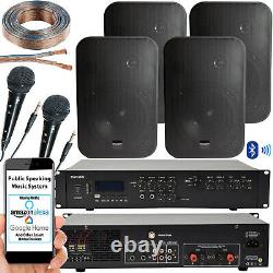 400W Bluetooth Sound System 4x Black Wall Speakers School Hall Voice & Music Kit