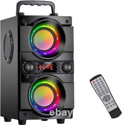 60W Portable Bluetooth Speaker with Double Subwoofer & LED Lights for Parties