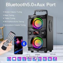 60W Portable Bluetooth Speaker with Double Subwoofer & LED Lights for Parties