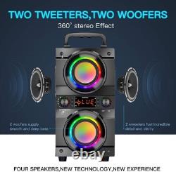 60W Portable Bluetooth Speaker with Double Subwoofer & LED Lights for Parties