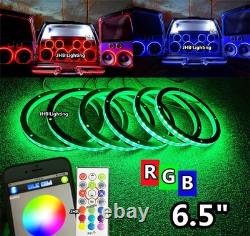 6pcs 6.5 RGB LED Car Loud Speaker Stereo Audio Ring Lights Remote+App Kit