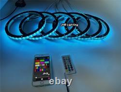 6pcs 6.5 RGB LED Car Loud Speaker Stereo Audio Ring Lights Remote+App Kit