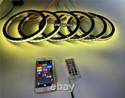 6pcs 6.5 RGB LED Car Loud Speaker Stereo Audio Ring Lights Remote+App Kit