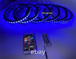 6pcs 6.5 RGB LED Car Loud Speaker Stereo Audio Ring Lights Remote+App Kit