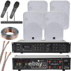 800W Bluetooth Sound System 4x White 200W Wall Speaker Amp Wireless Microphones