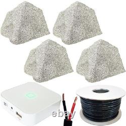 80W Mini WiFi Stereo Amplifier & 4x Outdoor Granite Rock Effect Speaker System