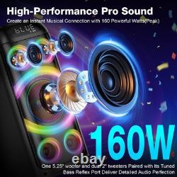 BOHINI Bluetooth Speaker, 160W Peak Powerful Loud Stereo Sound Deep Black