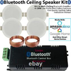 Bluetooth Ceiling Music Kit -Mini Amp & 4 Low Profile Speakers-Stereo HiFi Sound