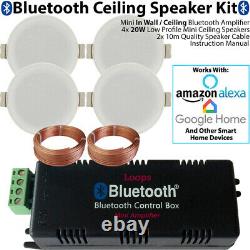 Bluetooth Ceiling Music Kit Mini Amp & Low Profile Speakers Stereo HiFi Sound