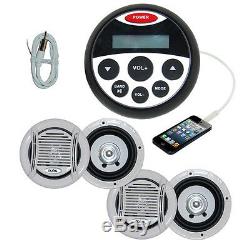 Bluetooth Marine Audio Stereo Kit MP3/USB/FM/Ipod Radio+ 4 Speakers + Antenna