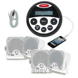 Bluetooth Marine Boat Audio Stereo Kit MP3/USB/FM/AUX/Radio+ 4 Speakers + Ant