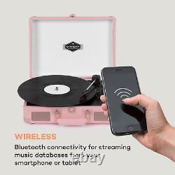 Bluetooth Record Player Vinyl Stereo Speakers Retro Audio USB AUX Portable Pink