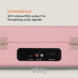 Bluetooth Record Player Vinyl Stereo Speakers Retro Audio USB AUX Portable Pink