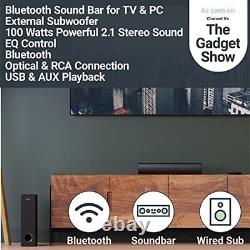 Bluetooth Sound bar for TV 100 Watts Powerful 2.1 Stereo Soundbar Subwoofer