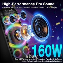 Bluetooth Speaker, 160W Peak Powerful Loud Stereo Sound Deep Bass Wireless