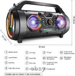 Bluetooth Speaker, 30W Wireless Portable Speakers with Subwoofer, FM Radio