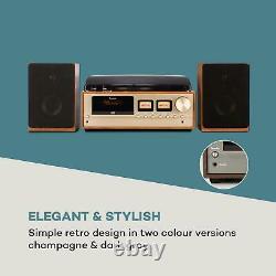 Bluetooth Stereo System Vinyl Portable CD Player Hi Fi Audio Home USB Champagne