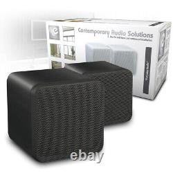 Bluetooth Wall Speaker System Wireless Amp HiFi Stereo Sound Black Cube 4 x2