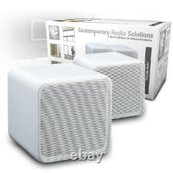 Bluetooth Wall Speaker System Wireless Amp HiFi Stereo Sound White Cube 4 x2