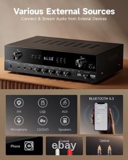 Donner MAMP2 Stereo Audio Amplifier, 600W Peak 2 Channel Receiver with Bluetooth