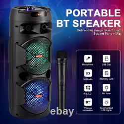 Dual 8' Woofer Portable Wireless Speaker with LED Light, Mic, Bass Stereo Sound