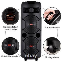 Dual 8' Woofer Portable Wireless Speaker with LED Light, Mic, Bass Stereo Sound