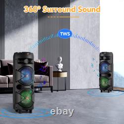Dual 8' Woofer Portable Wireless Speaker with LED Light, Mic, Bass Stereo Sound