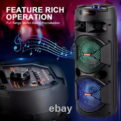 Dual 8' Woofer Portable Wireless Speaker with LED Light, Mic, Bass Stereo Sound