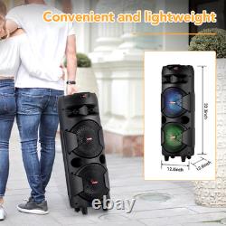 Dual 8 Woofer Wireless Speaker LED Mic Bass Stereo Sound System Rechargeable