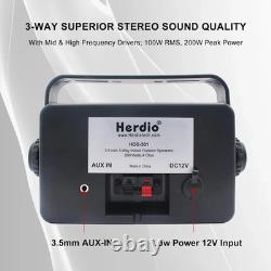 Herdio 2x 3.5 Outdoor Waterproof Bluetooth Wall 3-Way Stereo Speakers 200 Watt