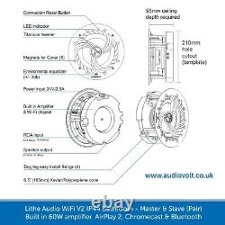 Lithe Audio WiFi V2 IP44 Bathroom Ceiling Speaker Bluetooth App Control (SINGLE)