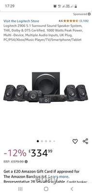 Logitech Z906 THX 5.1 Surround Sound Speakers EU Plug, PC/PS4/Xbox/Music Play TV