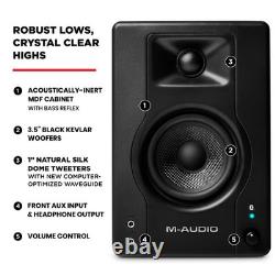 M-AUDIO BX3BT Pair 3.5-inch Studio Monitors and PC Speakers with Bluetooth fo