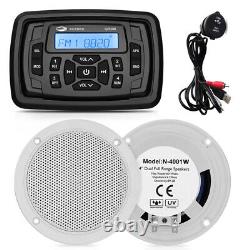 Marine Radio Stereo Bluetooth Audio Receiver + 4 inch 120W Speakers + USB Cable