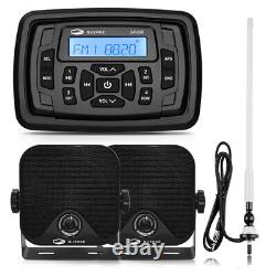 Marine Stereo Audio Bluetooth Radio Receiver with Waterproof Speakers and Antenna