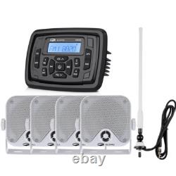 Marine Stereo Bluetooth Audio Receiver + 2x Boat Speakers + Aerial for ATV UTV