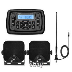 Marine Stereo Radio Bluetooth Audio System + Box Stereo Speaker + FM AM Antenna