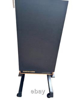 Monitor Audio freestanding speakers on angled stand