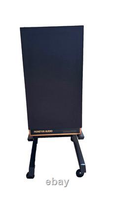 Monitor Audio freestanding speakers on angled stand
