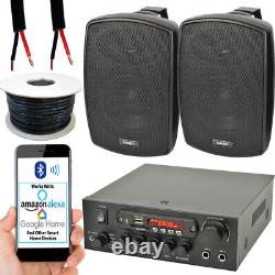 Outdoor Bluetooth Speaker Kit 2x 60W Black Stereo Amplifier Garden BBQ Parties