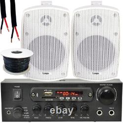 Outdoor Bluetooth Speaker Kit 2x 60W White Stereo Amplifier Garden BBQ Parties