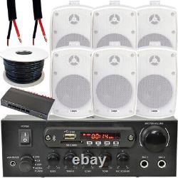 Outdoor Bluetooth Speaker Kit 6x 60W White Stereo Amplifier Garden BBQ Parties