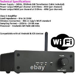 Outdoor WiFi Speaker Kit 2x 60W White IP44 Stereo Amplifier Garden BBQ Party